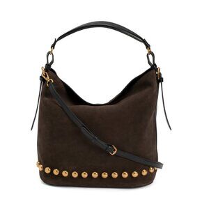 VIOLA CASTELLANI Tmoro Brown Made In Italy Suede Bucket Bag With Bottom Studs